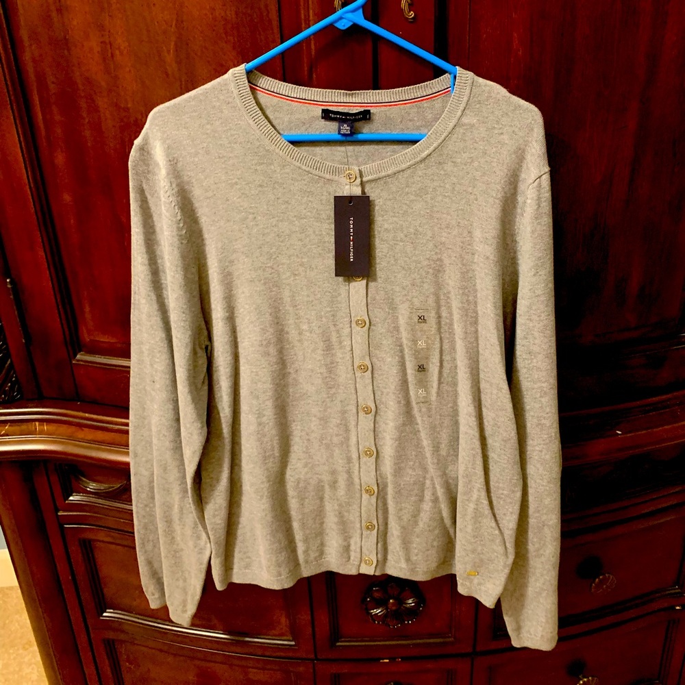 Tommy Hilfiger Light Gray Crewneck Button Cardigan
